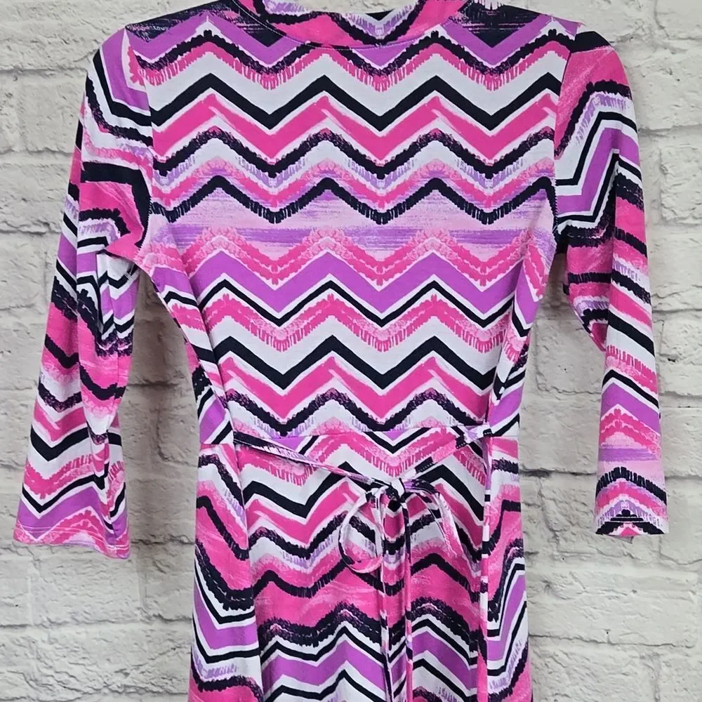 Justice Chevron Stripe Dress Girls 14/16 Pink Black Fit & Flare Jersey Knit XL